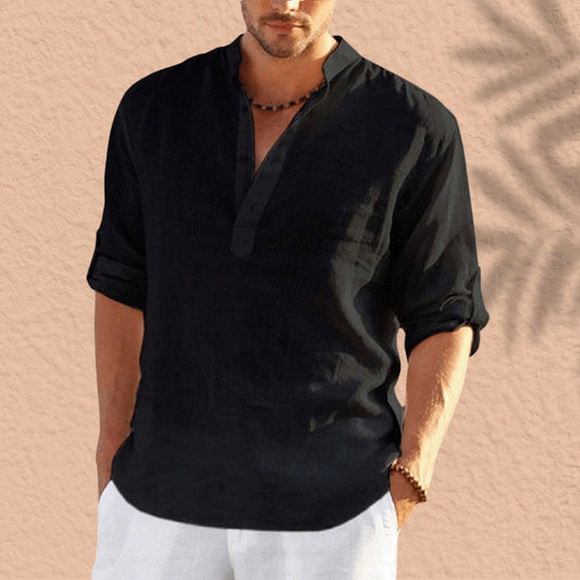 Abdeslam - Camicia Casual In Lino A Maniche Lunghe